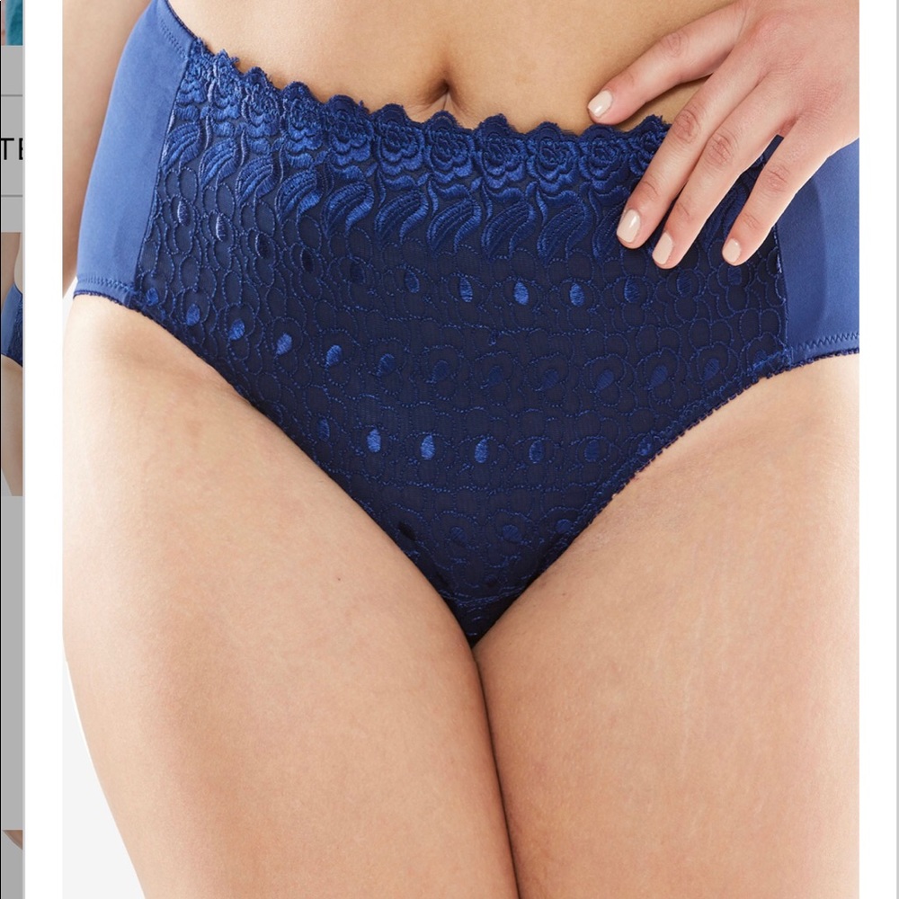 2 pr sz 14 navy blue nylon/lace high rise briefs